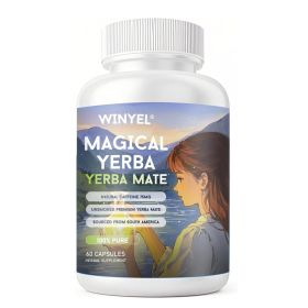 WINYEL Yerba Mate Capsules  75mg Natural Caffeine Per Capsule  Natural Plant-Based Energy & Focus Support  Supports Mental Clarity & Digestive We (Option: 1 PCS)